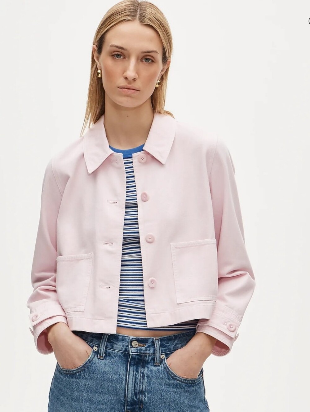 J. Crew Cropped Barn Jacket in Cotton Twill - Peppermint Ice